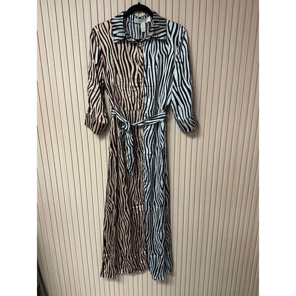 Liquorish Mixed Tiger Print Midi Shirt Dress with Tie Belt Size 6